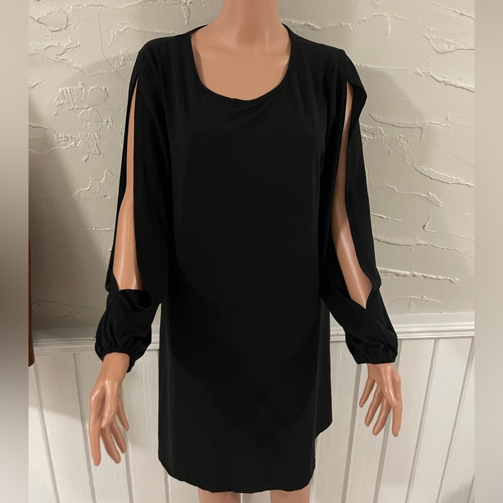 Black silky dress split sleeve from shoulder to wrist